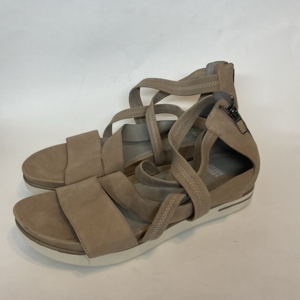 NWD Eileen Fisher Tan Crisscross Zip Up Platform Sneaker Sandals Women 11 Brazil